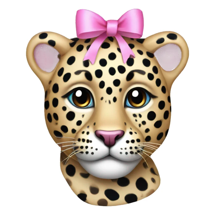  face leopard with black and blue spots with pink ribbon  sticker