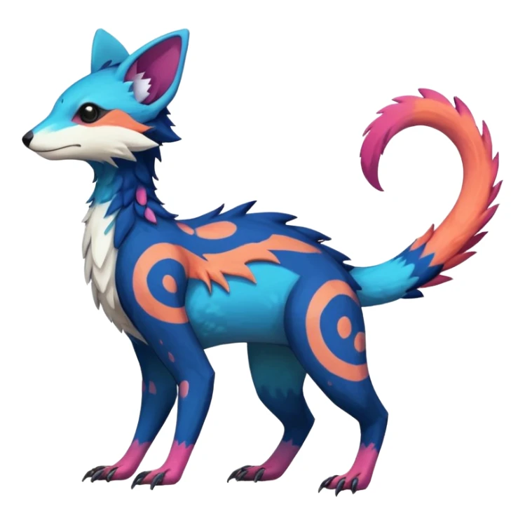 Rare realistic exotic edgy epic pretty beautiful handsome gorgeous aesthetic colorful vibrant Vernid-Trico-species-Fakemon-creature by LiLaiRa, 4 legs, 1 tail, random markings, (full body) sticker