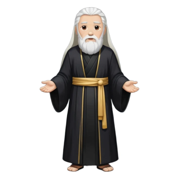 Sumo Sacerdote: persona anciana, barba larga, traje negro largo modo gran imperador, pelo blanco. cuerpo entero sticker