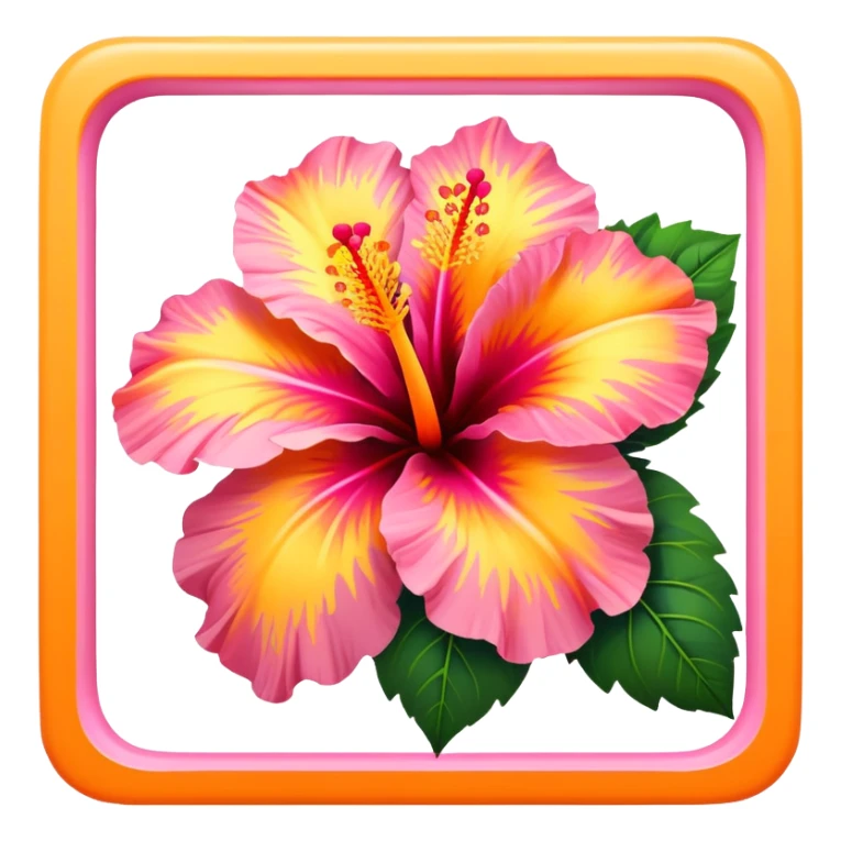 orange yellow and pink hibiscus flower inside a square  sticker