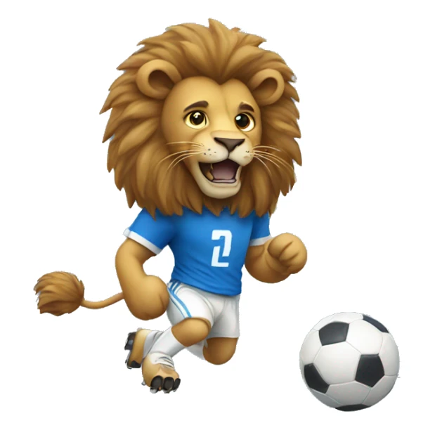 lion playing football with blue jersey sticker