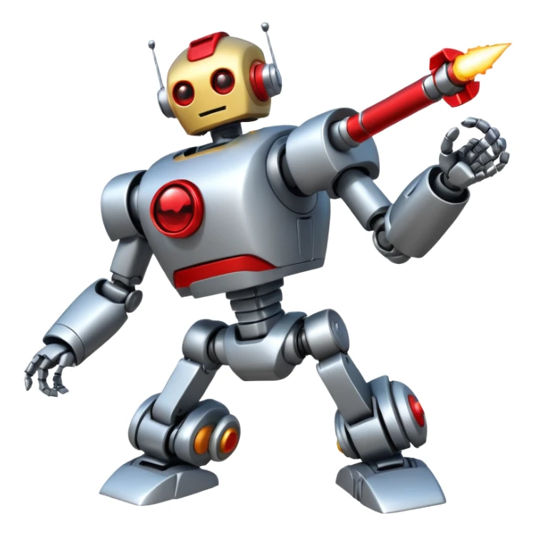 new character...robot being hit with a red beam by a flying robot sticker