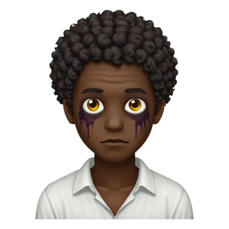 a curly haired emo zombie with a white blouse and dark skin man sticker