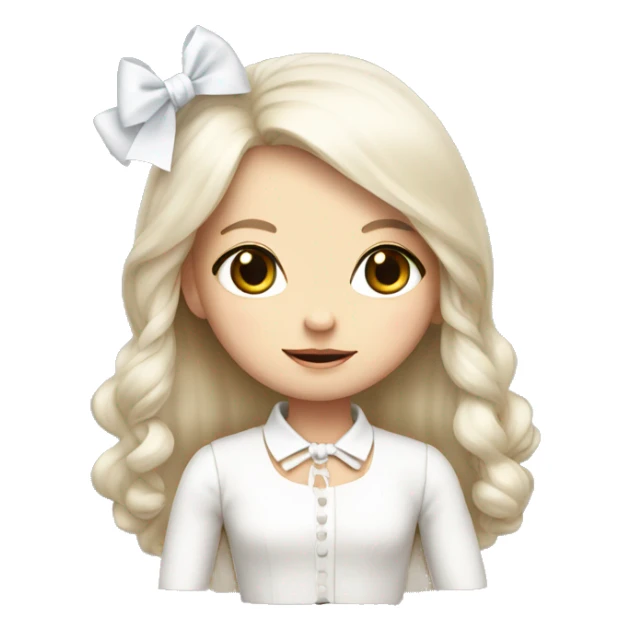 cute white doll with bow, long straight hair  sticker