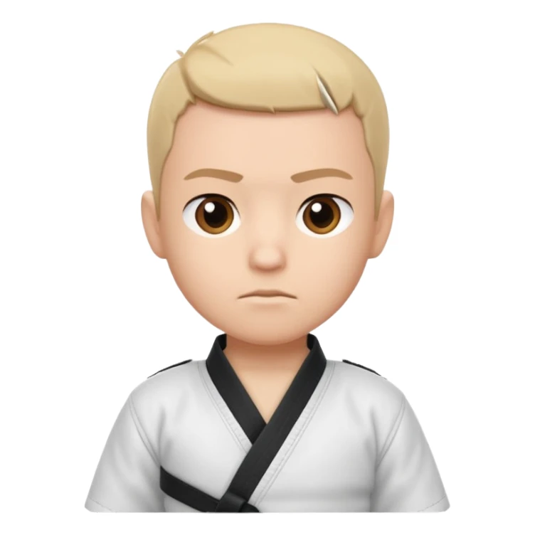 cute martial arts coach portrait, head and shoulders only, gi uniform collar, black belt detail, serious but friendly face, 3D cartoon, mobile game icon style, clean background, no text, no watermark
 sticker