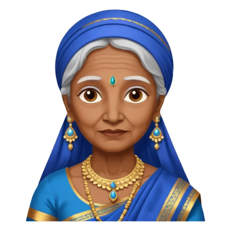 india traditional costume, old woman, blue sticker