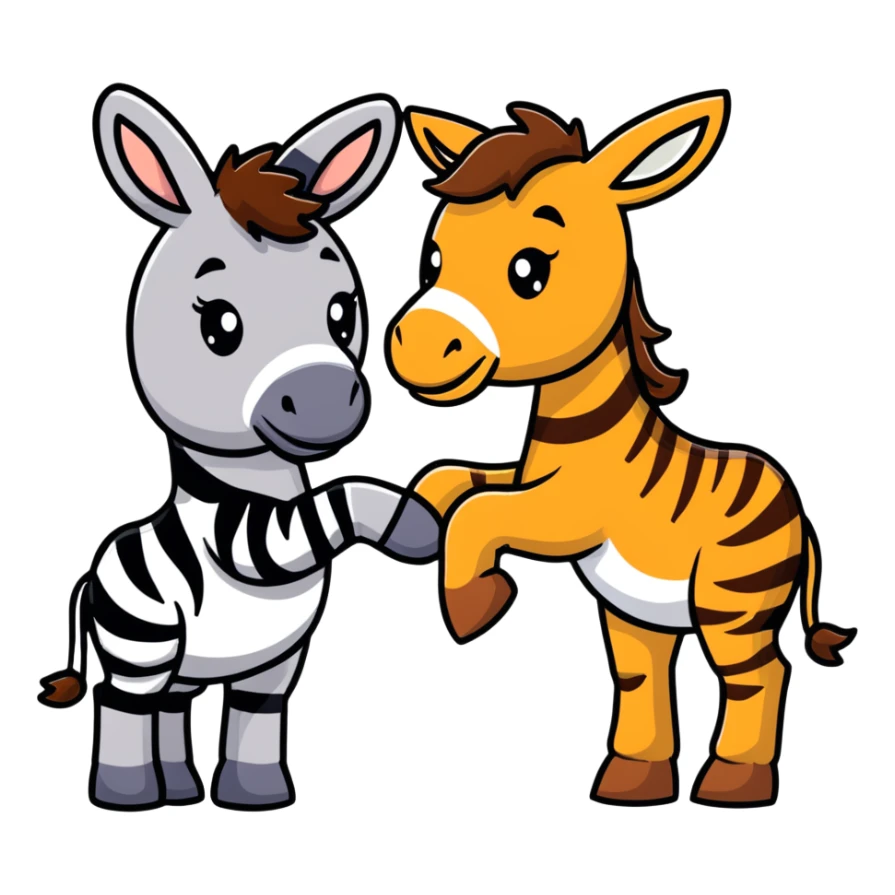 A donkey with a zebra head, donkey body with brown fur and zebra head with black and white stripes sticker