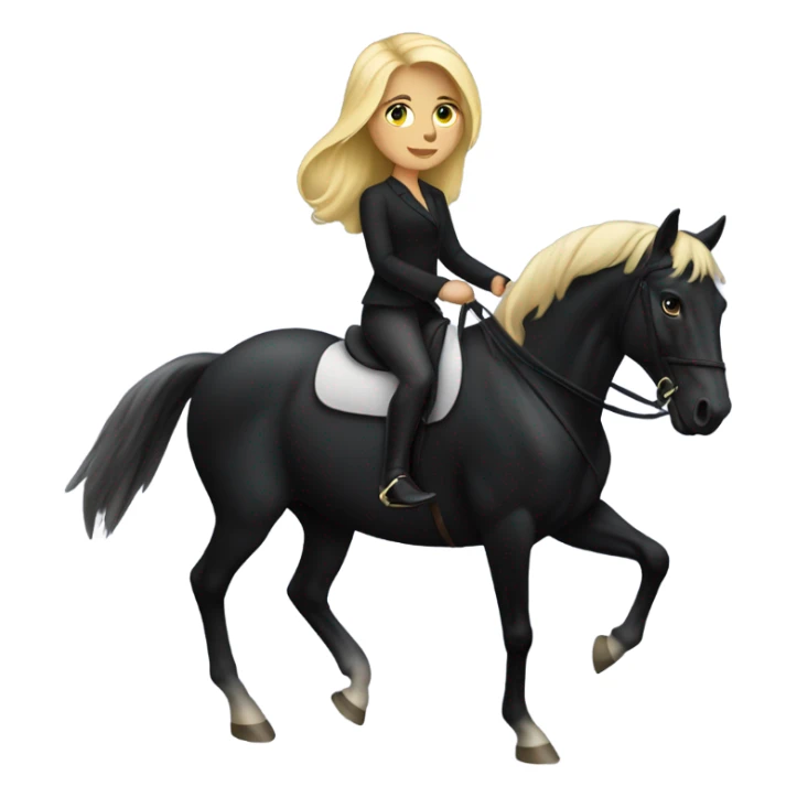 Blonde girl riding black horse  sticker