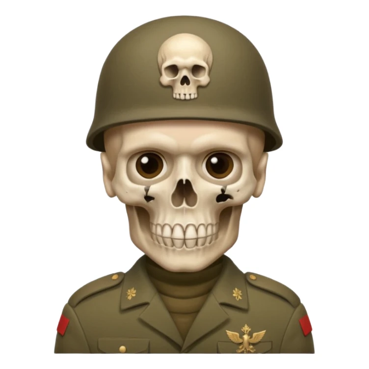 generate a realistic Russian soldier, but with a bare skull instead of a head sticker