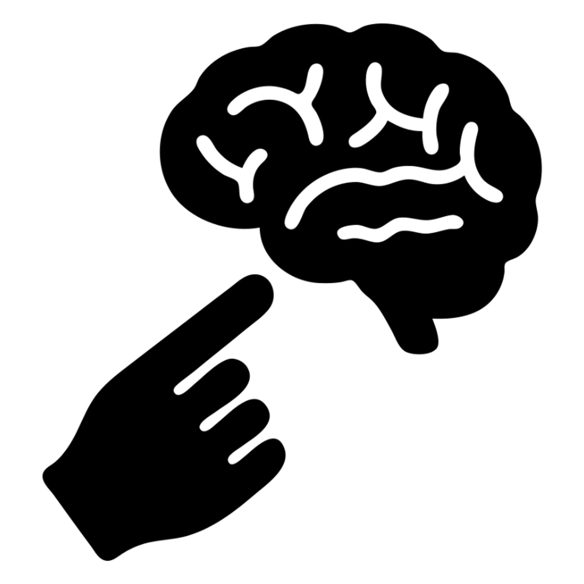 a hand with detailed fingers pointing to a brain sticker