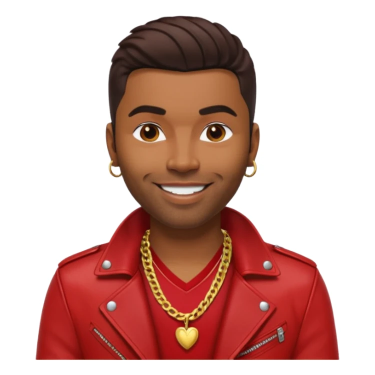 Ginuewine with dark brown hair, chest with necklace, red jacket sticker