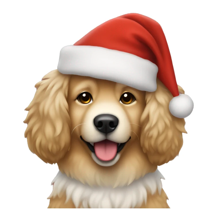 tan fluffy dog in a santa outfit sticker