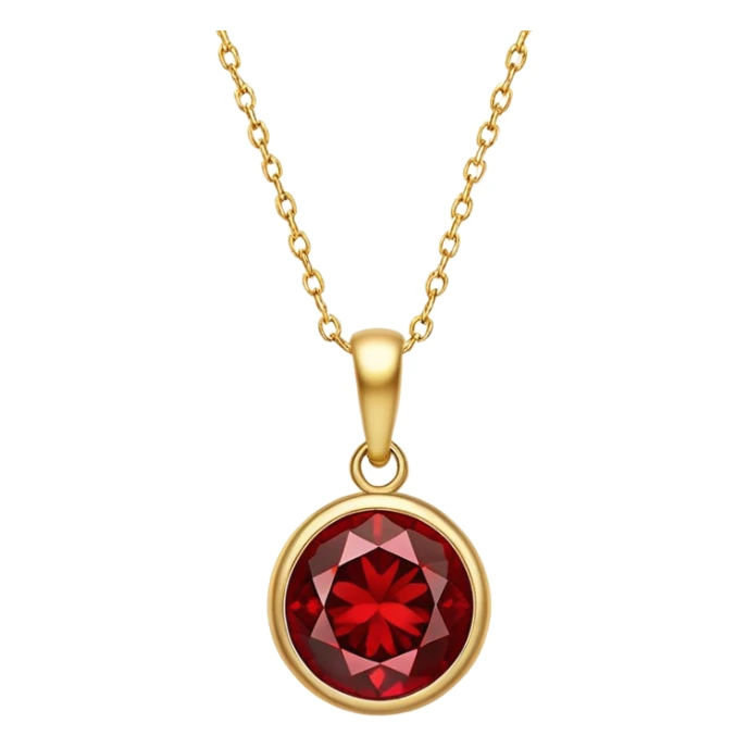 polished round red garnet pendant suspended from a delicate gold chain, glowing with warmth and magic sticker