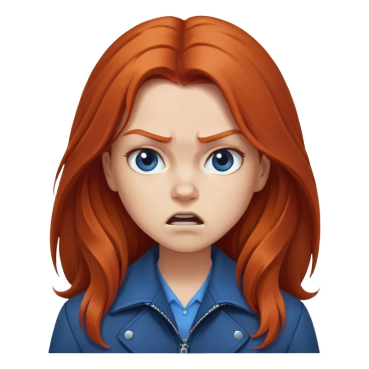 Redhead girl with long hair in blue jacket looking angry sticker