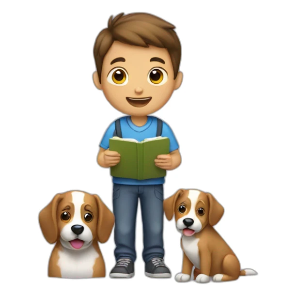 a boy with a notebook and a dog closing his notebook sticker