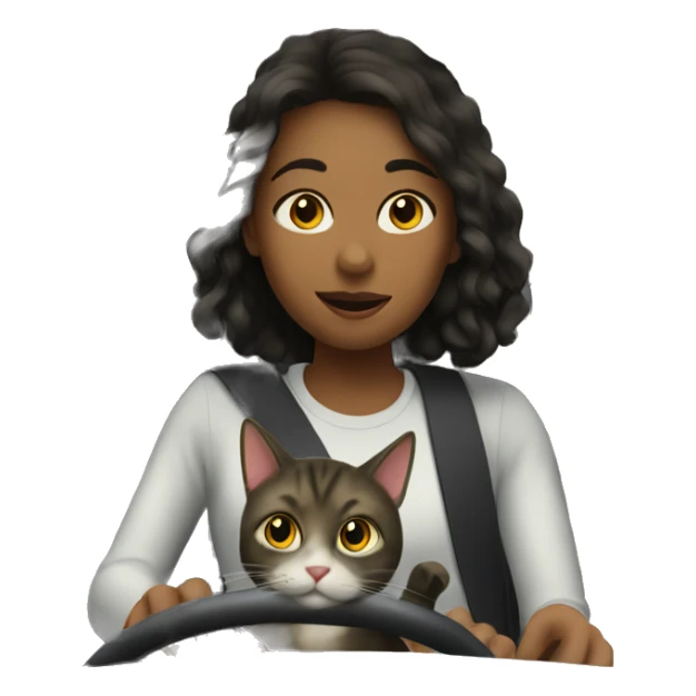 Girl driving a car with a cat in the passenger seat sticker