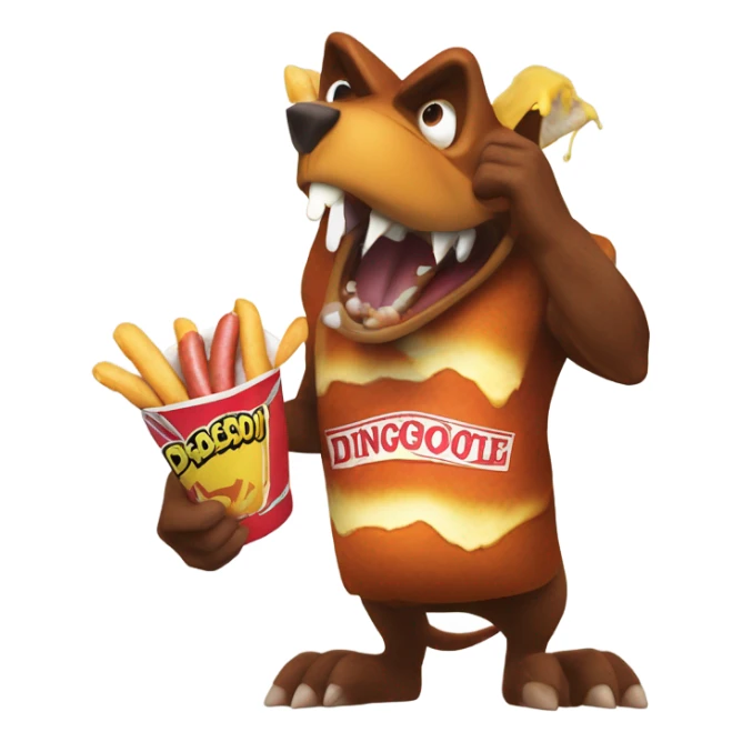 crash bandicoot and dingodile eating hot dogs with mustard sticker