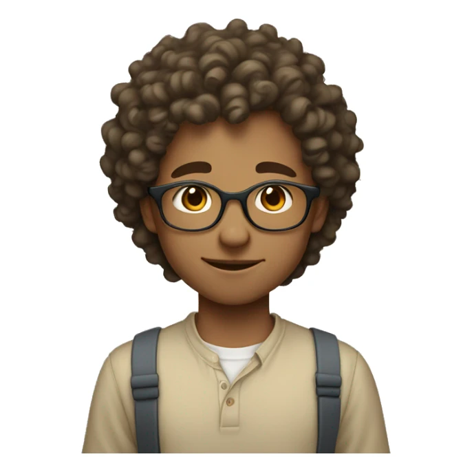 boy with curly hair, fair skin, glasses and braces in beige shirt sticker