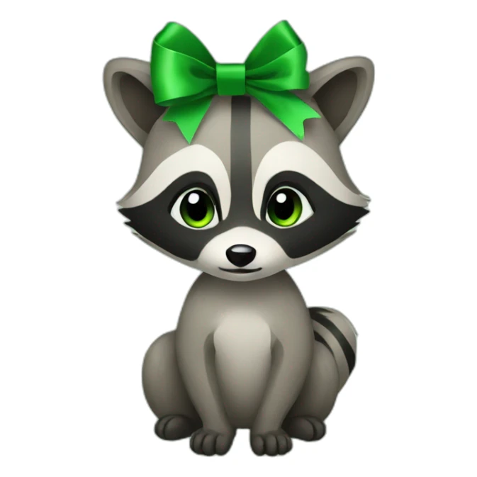 a Raccoon with a green ribbon sticker