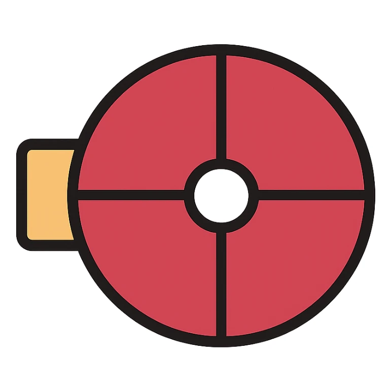 technical icon of desiccant rotor, deep red body, face split into 4 equal parts, white background sticker