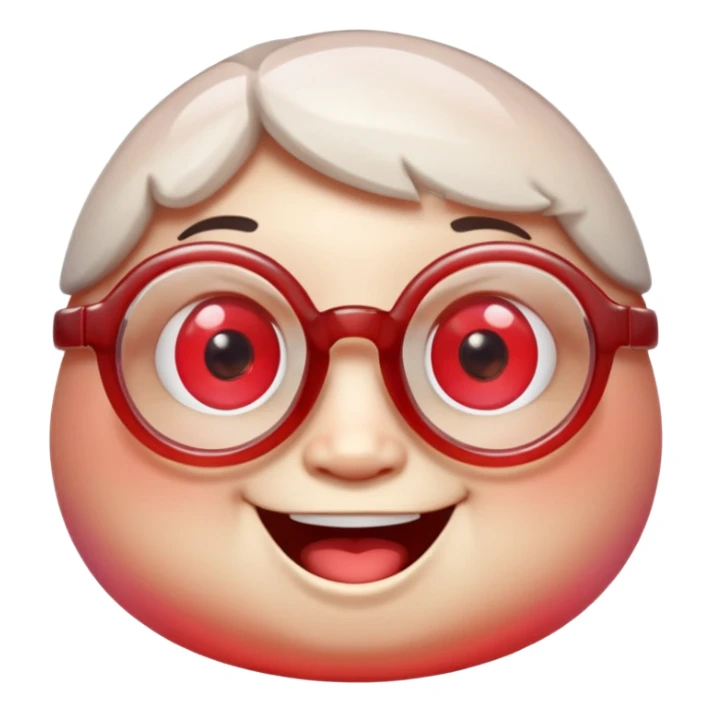 A single chubby crystal gemstone character wearing cute round glasses, chunky and irregular with faceted sides (not egg-shaped), [red] gradient, big glossy eyes behind the glasses and a wide happy smile, , high detail, soft lighting, centered on a plain dark background sticker