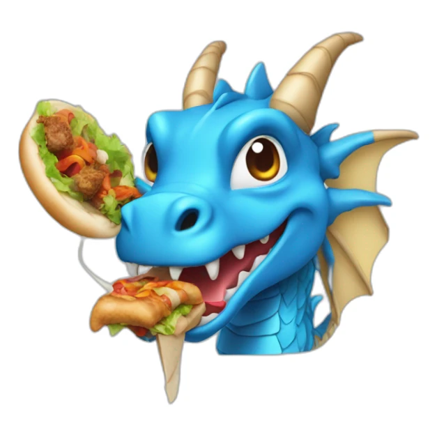 Un dragon bleu qui mange un kebab sticker