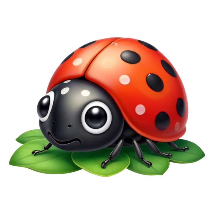 Cinematic Cute Ladybug Portrait Emoji, Head tilted playfully and inquisitively, featuring a diminutive, adorable form with a glossy red shell dotted with playful black spots and round, sparkling eyes full of gentle mischief, Simplified yet irresistibly adorable features, highly detailed, glowing with a warm, inviting glow, high shine, affectionate and lively, stylized with a touch of whimsical garden charm, soft glowing outline, capturing the essence of a mischievous ladybug that seems as if it could flutter out of the screen into your arms! sticker