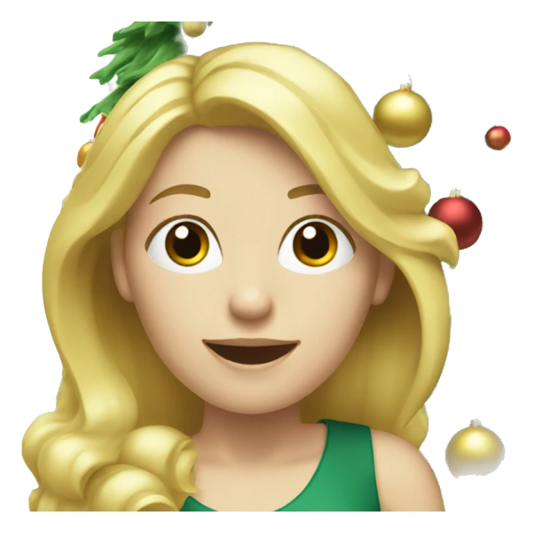 Blond white women decorating a Christmas tree sticker