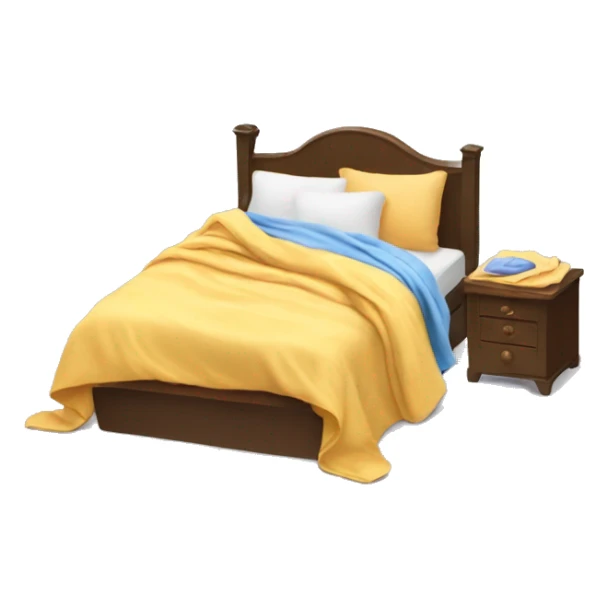 Messy bed with blanket hanging half off of bed and launfry sitting on bed sticker