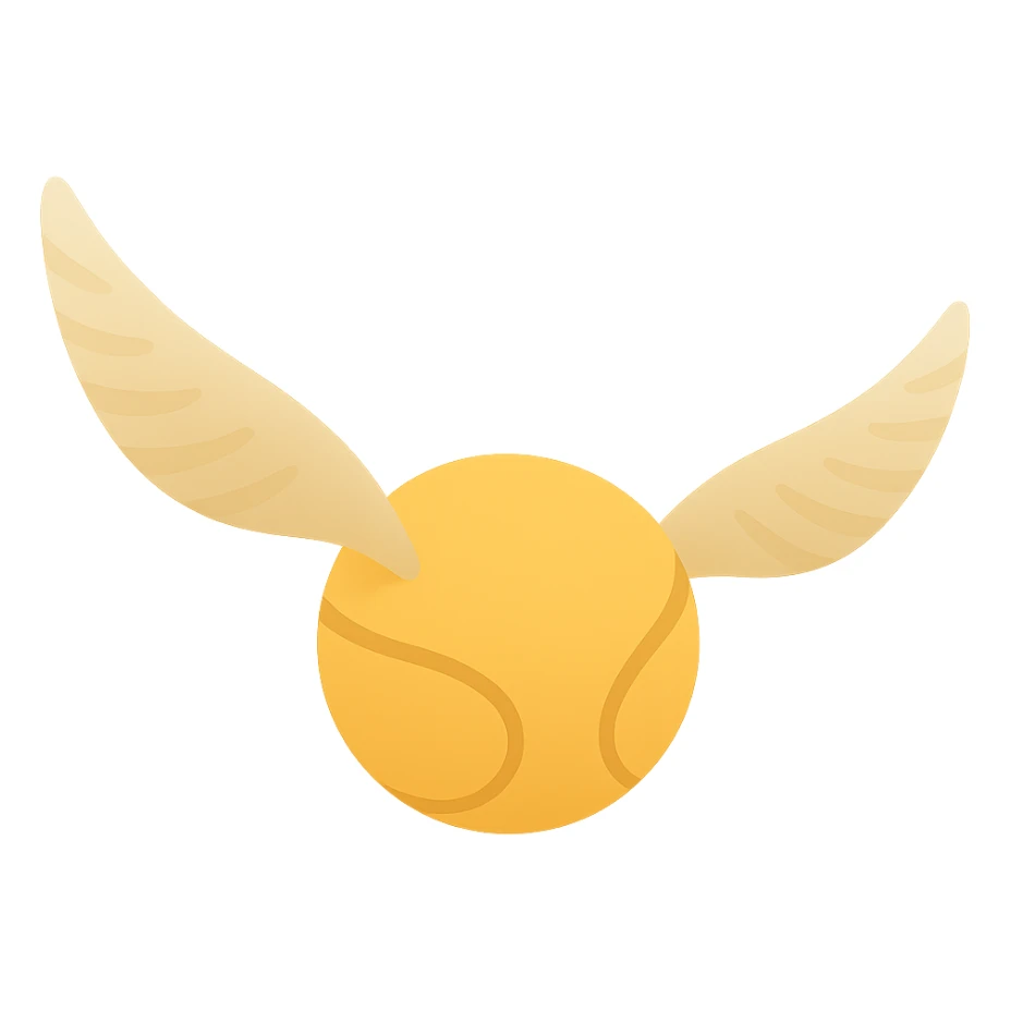 Golden Snitch, cute and simple, no outlines, color filled style. Three-quarters angle, wings spread wide and slightly downward, wings with detailed shadows and a hint of feather texture, no background. sticker