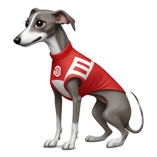Italian greyhound wearing an Ohio state jersey sticker