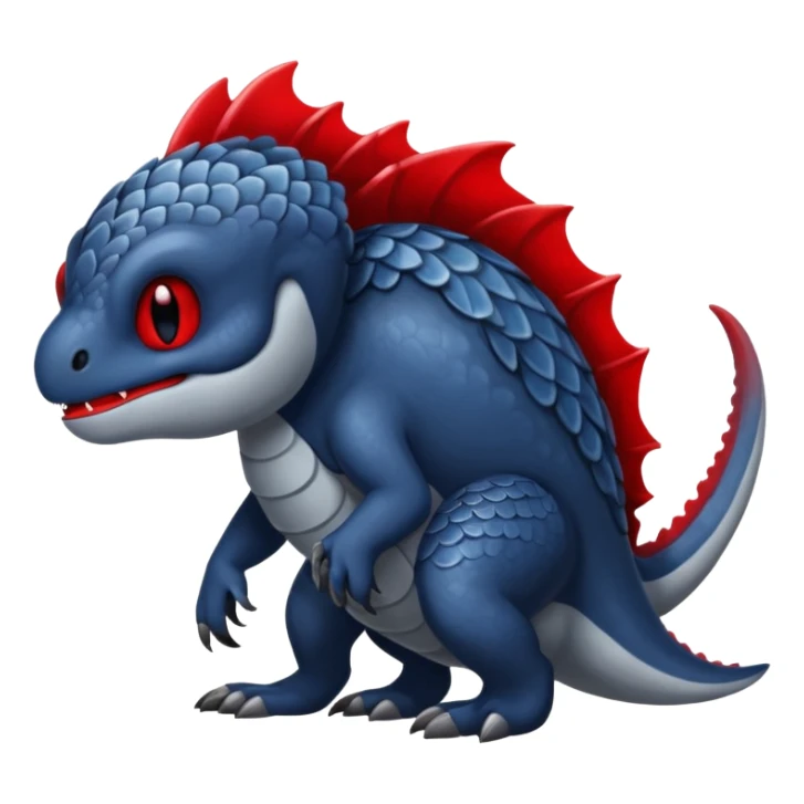 midnight blue-gray-black, with red markings, white belly, scaley Bastet-Noibat-Gatomon-Garchomp-Digimon-Fakémon-Pokémon-creature (full body) sticker