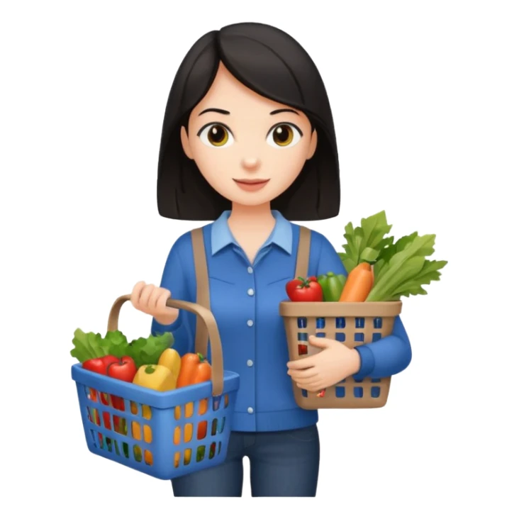 dark haired lady grocery shopping sticker