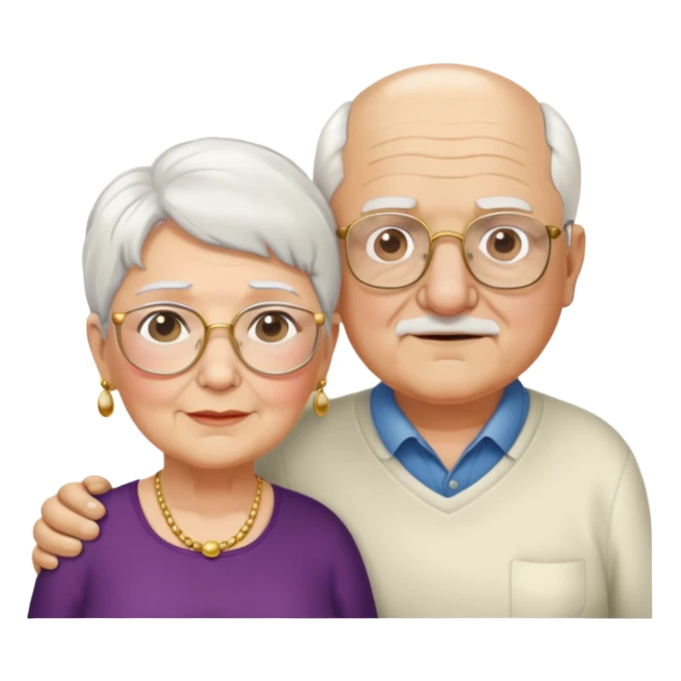 Una abuela italiana blanca con cabello corto blanco y aretes de oro, junto a su esposo abuelo de piel blanca italiano un poco gordo con pelo blanco corto y lentes  sticker
