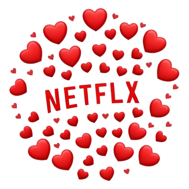 Netflix logo surrounded by little red hearts with suggestive and sensual attitude. sticker