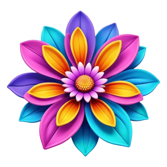 3D, create an ultra detailed Psychedelic colored flower sticker