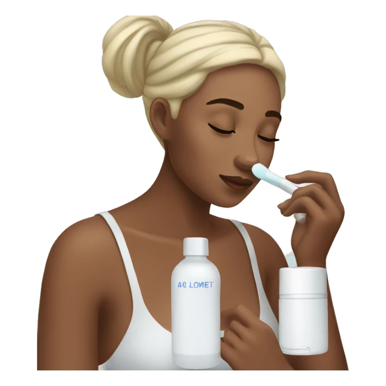 a woman putting skincare on sticker
