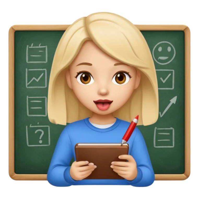 girl taking notes in board, smart tongue out sticker
