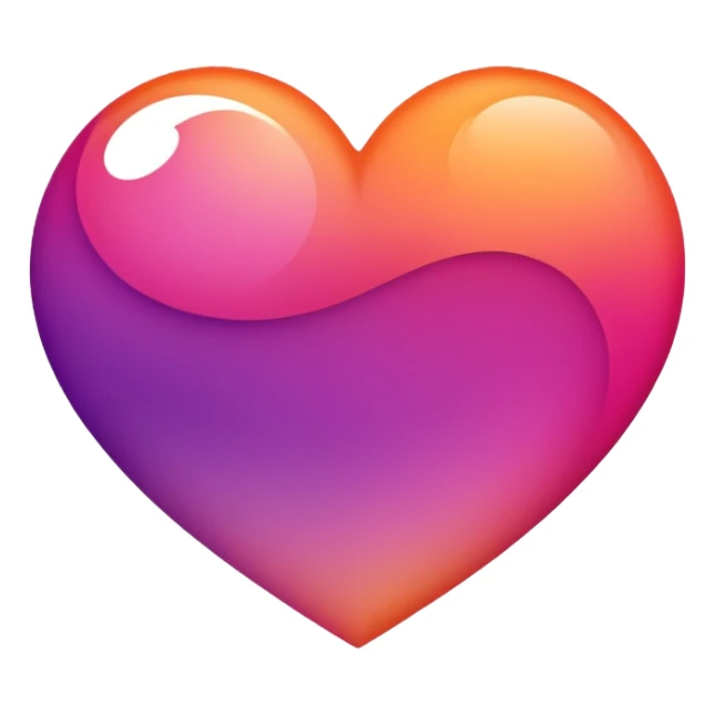 This emoji shows a stylized heart shape rotated 90 degreesIt features a smooth gradient blending warm orange, pink, and purple tones, creating a soft and vibrant look.  sticker