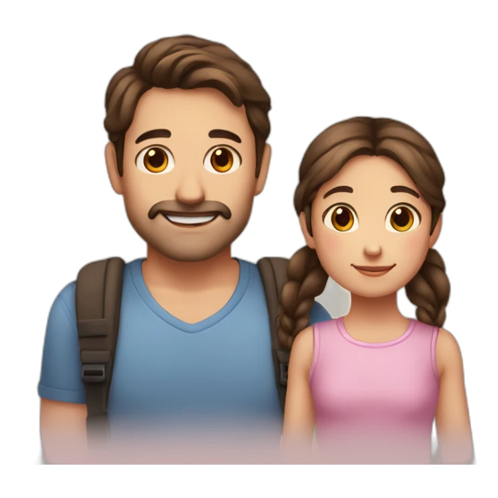 brown haired dad without mustache or beard and dark brown haired daughter with 2 pigtails emoji cute  sticker