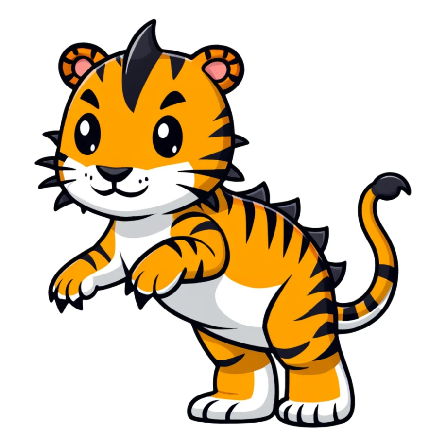 Tiguanasaur  (Tiger + Iguana + Dinosaur) Stripes, spikes, claws, and a mean tail whip. This one’s your mythical beast — great for legendary tier NFTs sticker