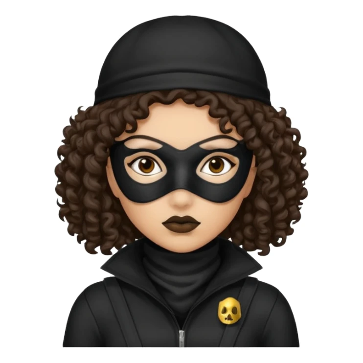 woman with robber mask concerned dark curly hair and robber outfit sticker