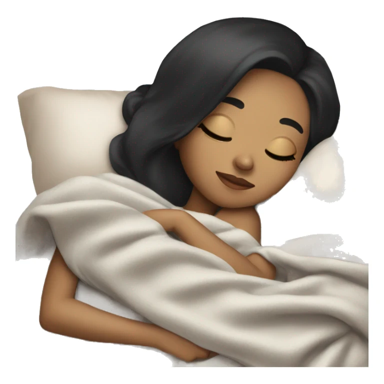 girl with black hair and light skin sleeping with blanket on sticker