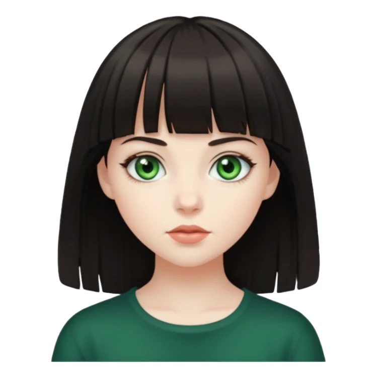pale girl with dark hair and green eyes with bangs sticker