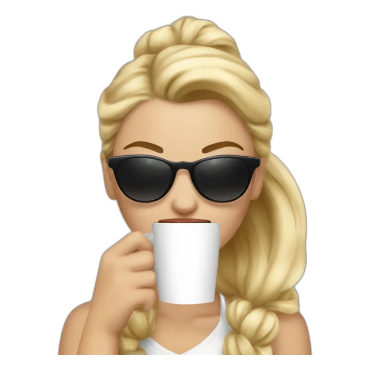 Beautifuil blonde woman with ponytail and sunglasses drinking coffe sticker