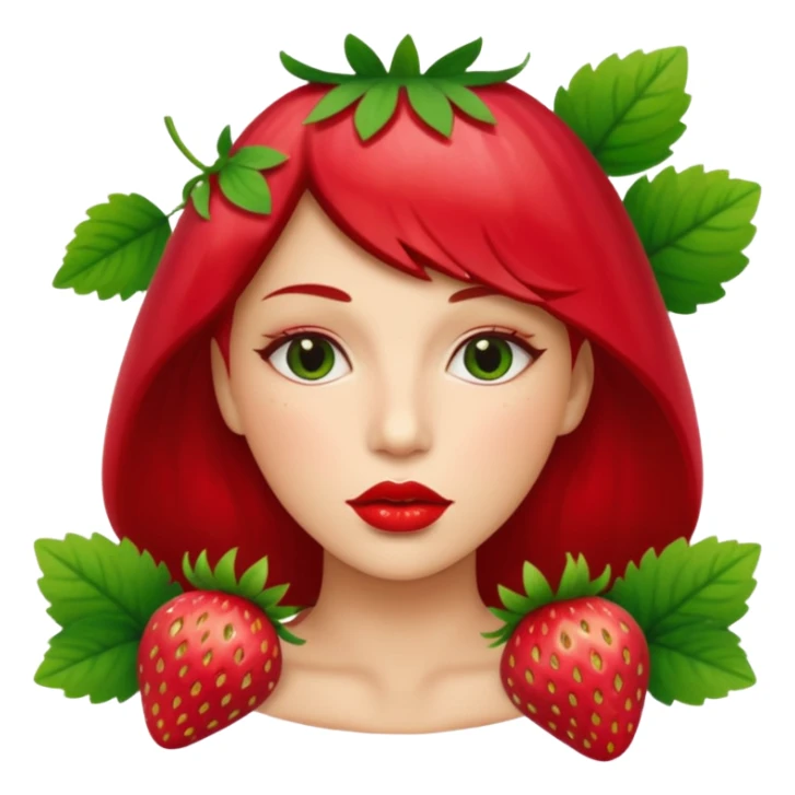 . subject. less details. lips with pattern of strawberry with leaf on top  sticker