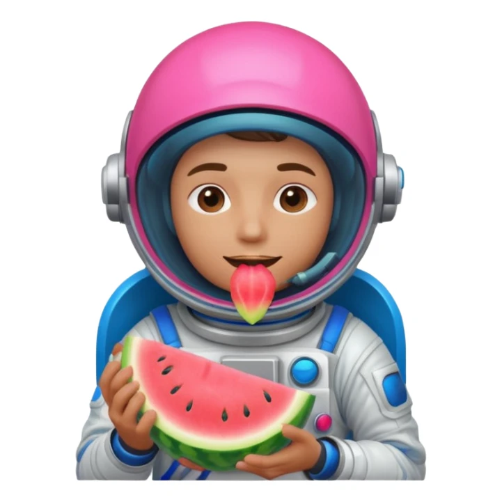 Neon pink and blue spaceman eating melon sticker