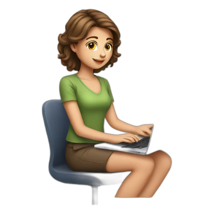 pretty programmer girl with brown hair working with MacBook sticker