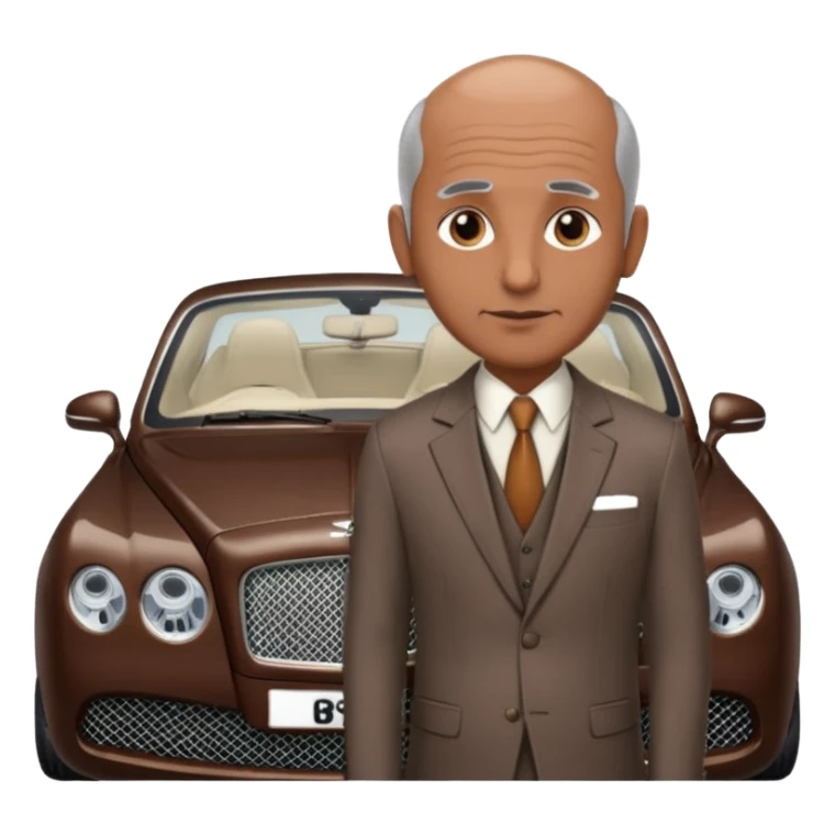 Slightly Balding graying indian guy in suit with a bentley names professor bw tlt sticker