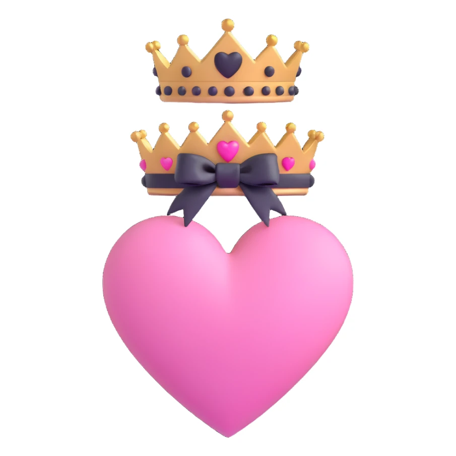 pink heart with a black bow and a crown sticker